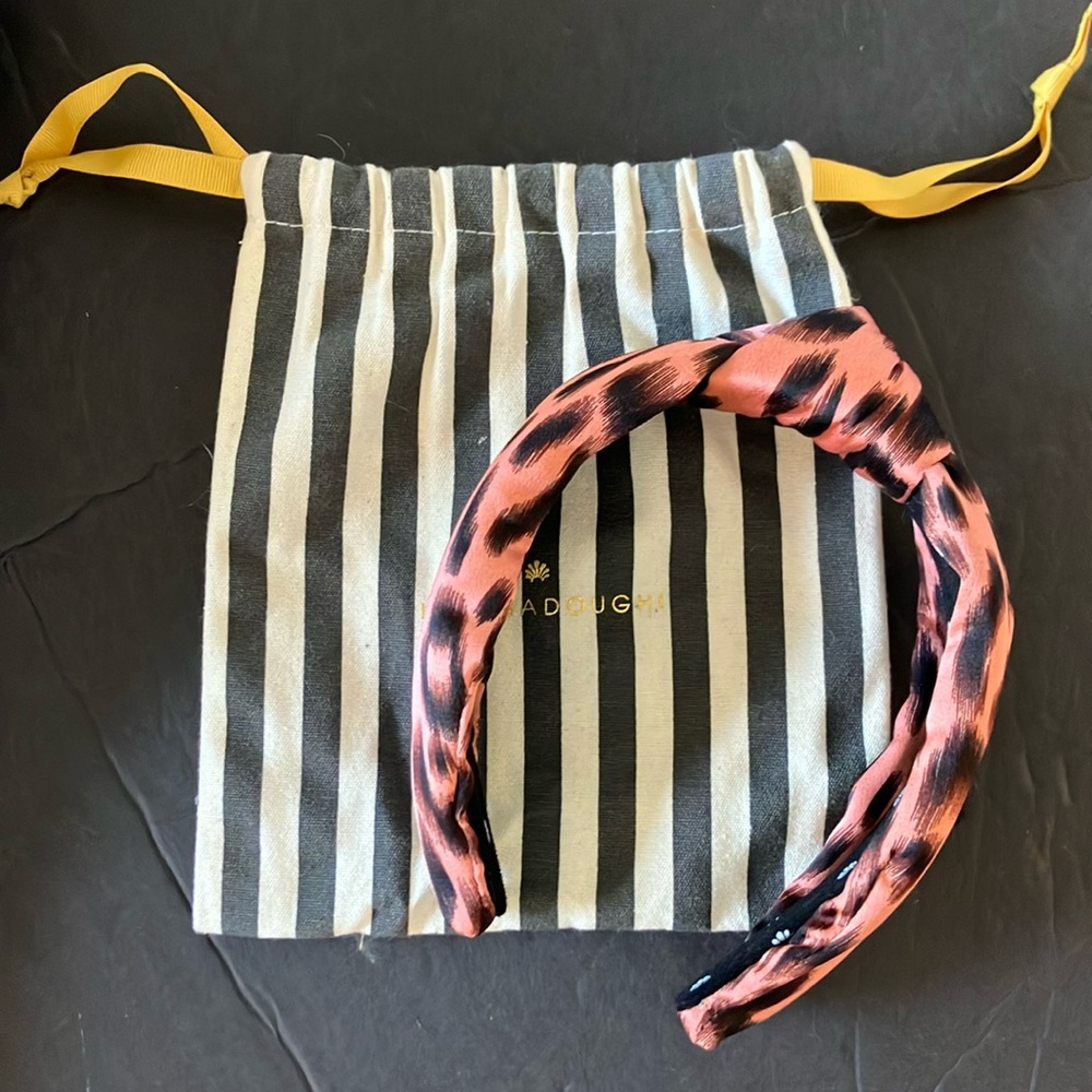 Lele Sadoughi headband in coral and black, new in dustbag